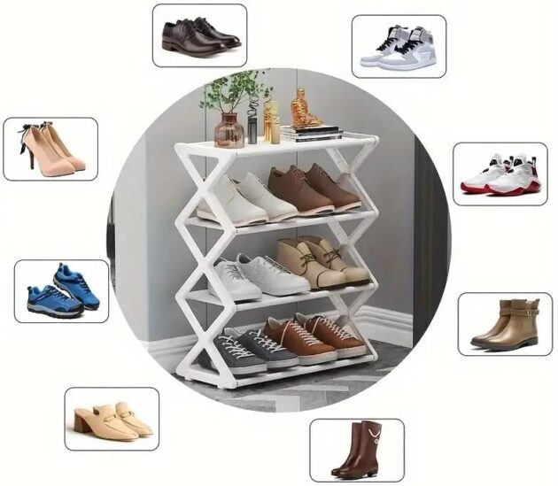 4 Tier Shoe Rack Organizer, Space Saving Shoes Organizer With Sturdy Frame Shoe Rack Shelf For Entryway, Closet, Garage, Bedroom, Cloakroom (Dark Grey) - Image 3