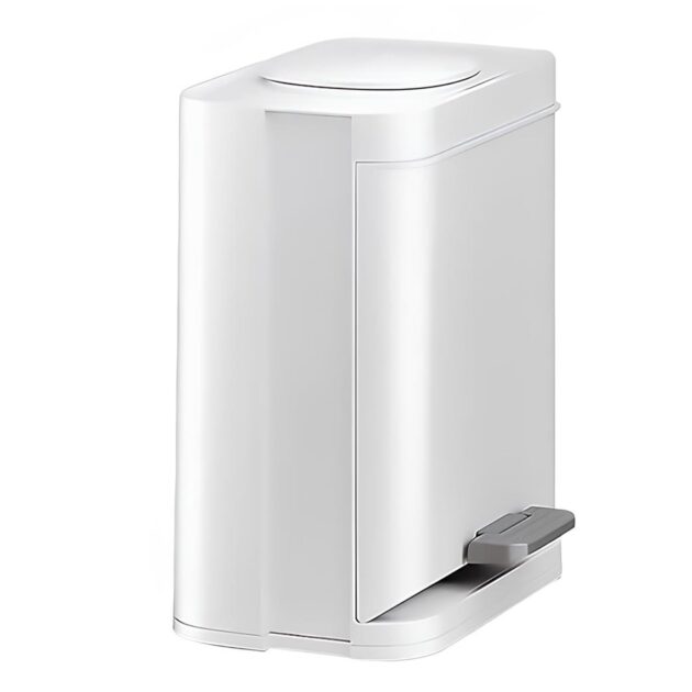 12L Pedal Trash Bin – Touchless Waste Can with Side & Top Openings, Hands-Free Operation, Compact & Durable for Kitchen, Bathroom, Office, Outdoor – White Grey