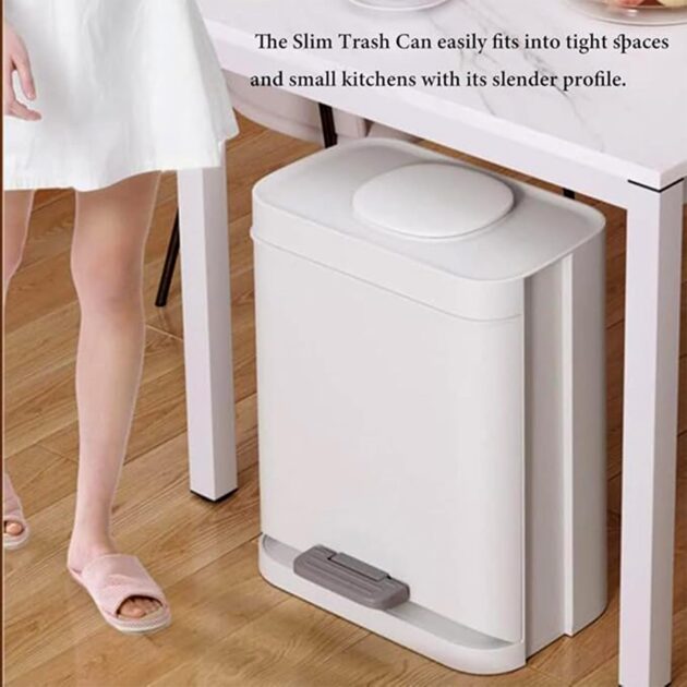 12L Pedal Trash Bin – Touchless Waste Can with Side & Top Openings, Hands-Free Operation, Compact & Durable for Kitchen, Bathroom, Office, Outdoor – White Grey - Image 3