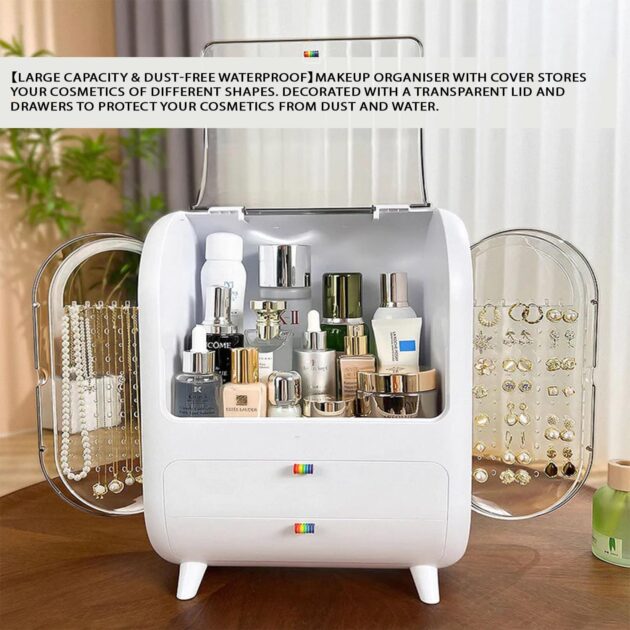 Large Makeup Display Case with Drawers, Cosmetic Storage Box Fully Open Lid Jewelry Organizer, Beauty Skin Care Product Organizing for Bathroom Countertop Bedroom Dresser - Image 4