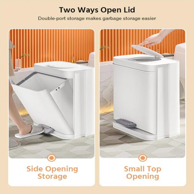 12L Pedal Trash Bin – Touchless Waste Can with Side & Top Openings, Hands-Free Operation, Compact & Durable for Kitchen, Bathroom, Office, Outdoor – White Grey - Image 6