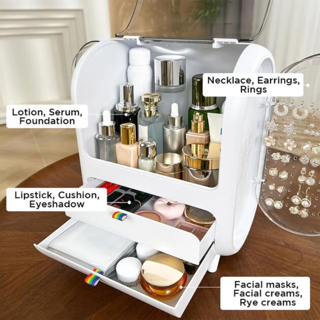 Large Makeup Display Case with Drawers, Cosmetic Storage Box Fully Open Lid Jewelry Organizer, Beauty Skin Care Product Organizing for Bathroom Countertop Bedroom Dresser - Image 5