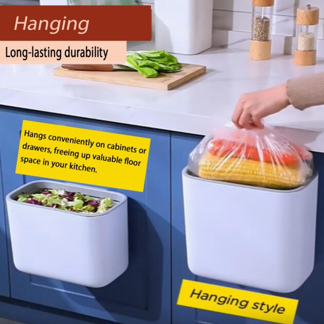 3 Gallon Hanging Kitchen Waste Bin – Space-Saving Trash Can for Cabinets & Drawers, Easy Install Hooks, Durable & Easy-to-Clean Design- Ideal for Kitchen, Bedroom, and Bathroom - White Grey - Image 5