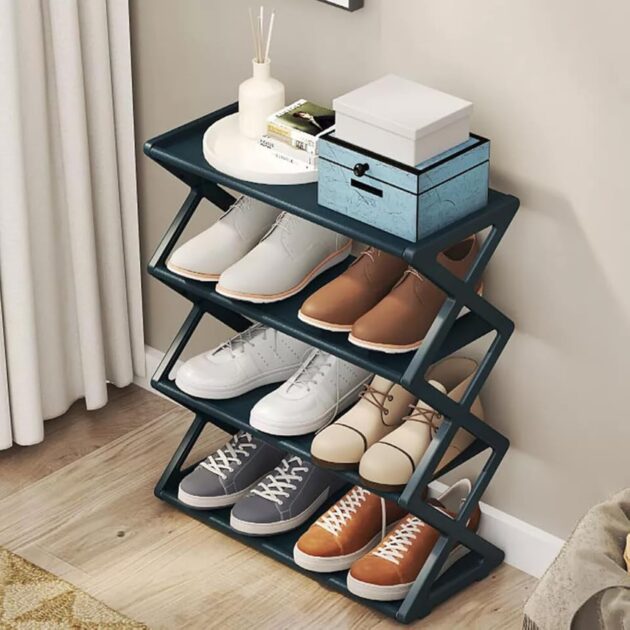 4 Tier Shoe Rack Organizer, Space Saving Shoes Organizer With Sturdy Frame Shoe Rack Shelf For Entryway, Closet, Garage, Bedroom, Cloakroom (Dark Grey)