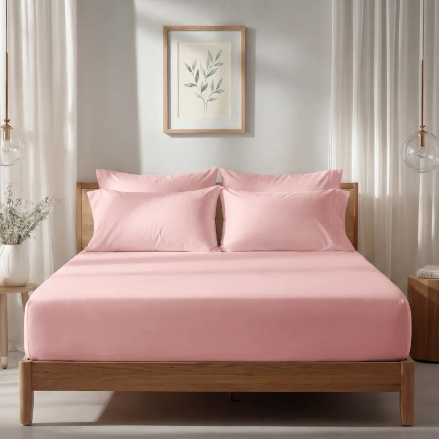 Fitted Bedsheet Set | 1000TC Solid | 100% Cotton Bedsheet + 4 Pillow Cases [Sizes: King Bedsheets & Queen/ Double Bedsheets]
