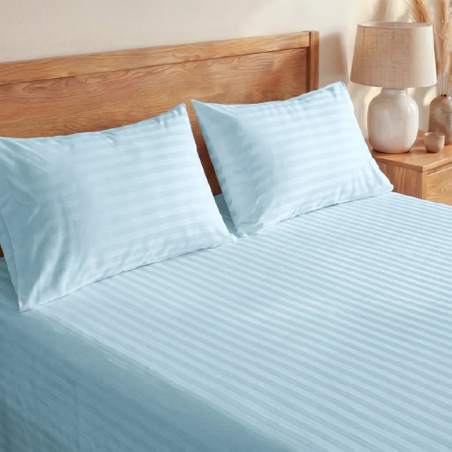 Bedsheet Set | Striped Luxe | 100% Cotton King Size Bedsheet + 2 Pillow Cases | 300TC