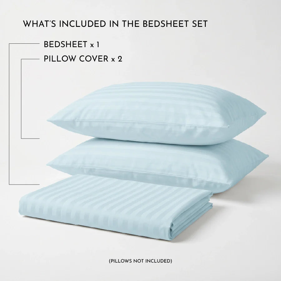 Bedsheet Set | Striped Luxe | 100% Cotton King Size Bedsheet + 2 Pillow Cases | 300TC