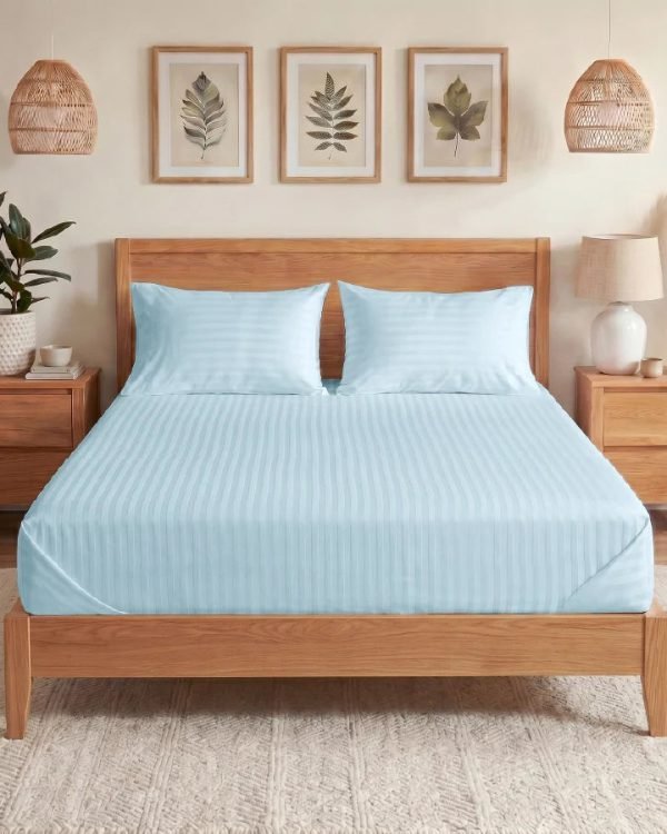 Bedsheet Set | Striped Luxe | 100% Cotton Single Size Bedsheet + 1 Pillow Case | 300TC - Single