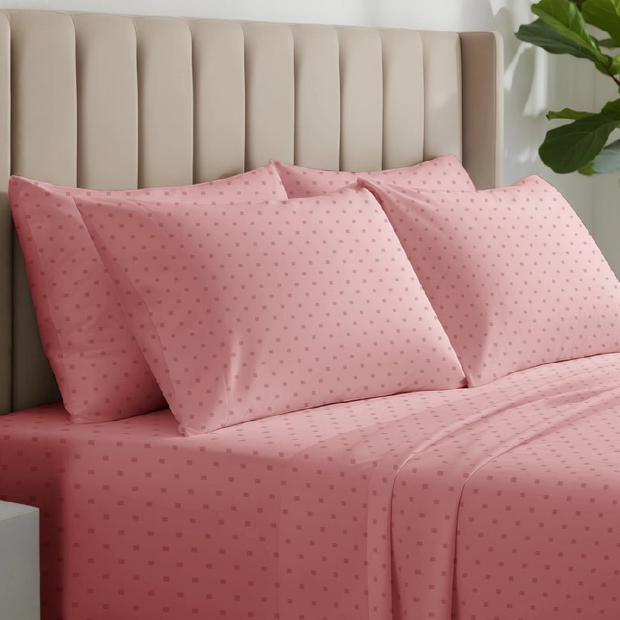 Bedsheet Set | Swiss Dot | 100% Cotton King Size Bedsheet + 4 Pillow Cases | 500TC