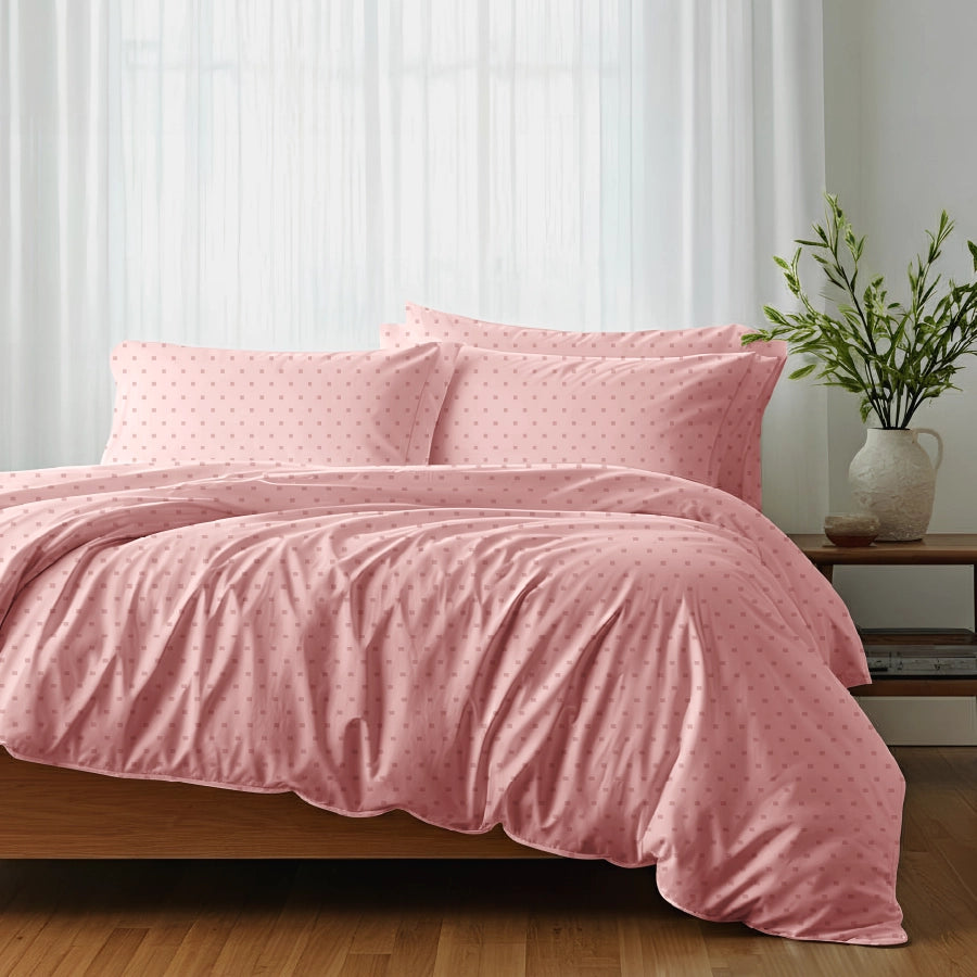 Bedsheet Set | Swiss Dot | 100% Cotton King Size Bedsheet + 4 Pillow Cases | 500TC