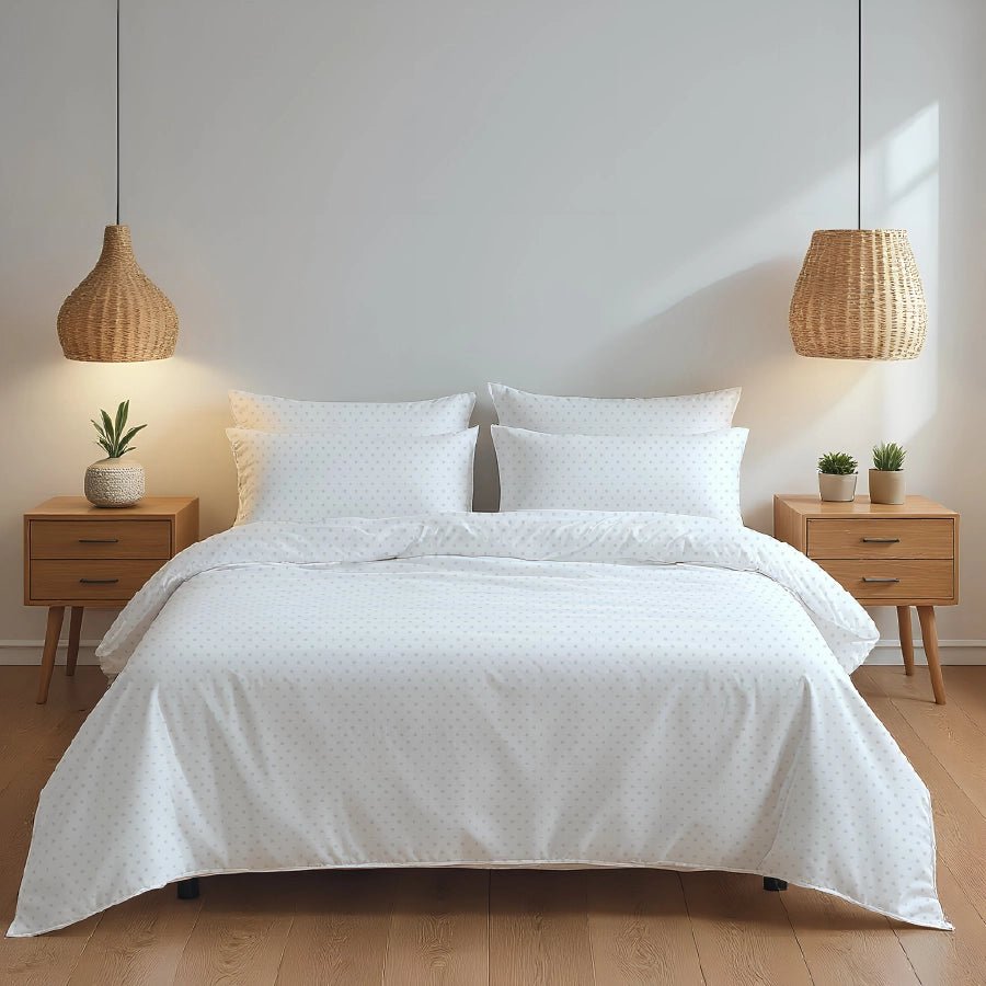Fitted Bedsheet Set | Swiss Dot | 100% Cotton Bedsheet + 4 Pillow Cases [Sizes: King Bedsheets & Queen/ Double Bedsheets] | 500TC