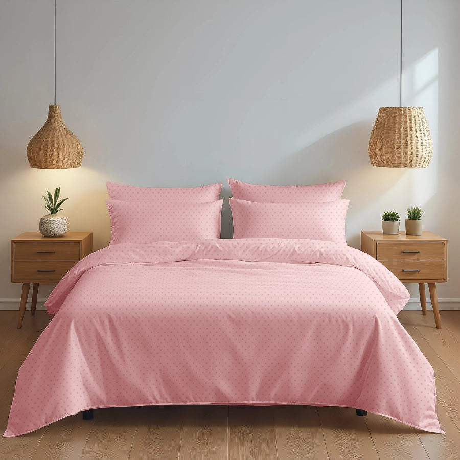 Bedsheet Set | Swiss Dot | 100% Cotton King Size Bedsheet + 4 Pillow Cases | 500TC