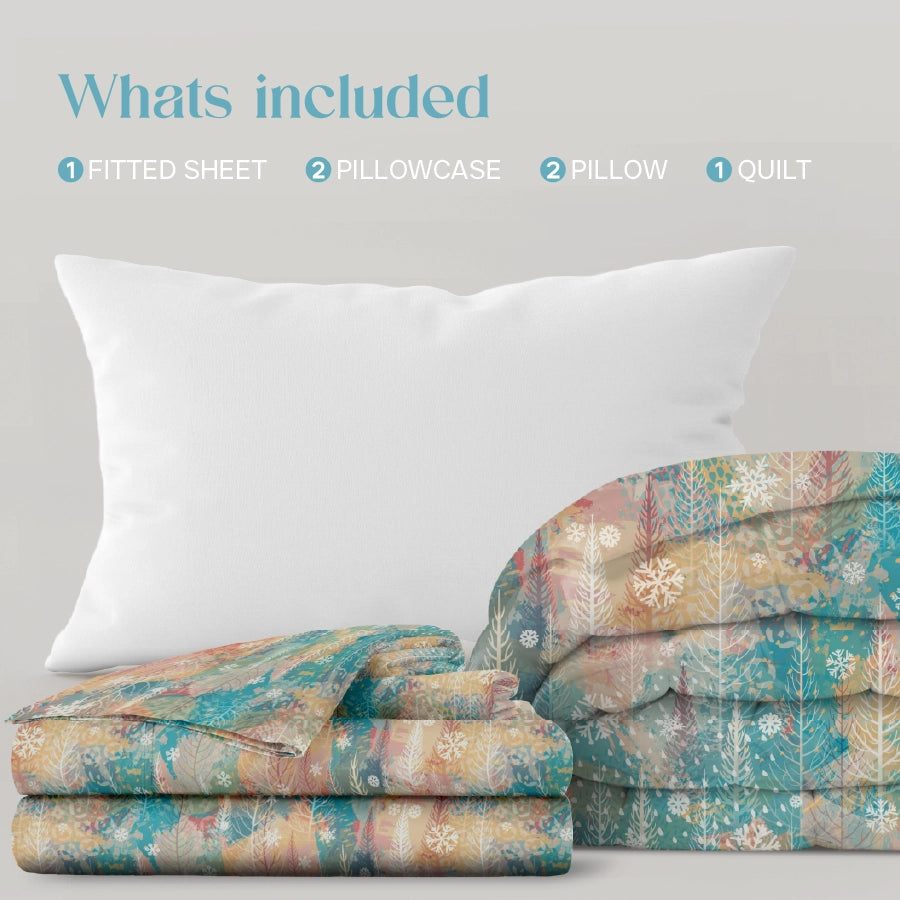 Comfort Bundle | Fitted Bedsheet Set with Quilt & Pillows | Alpen Snow