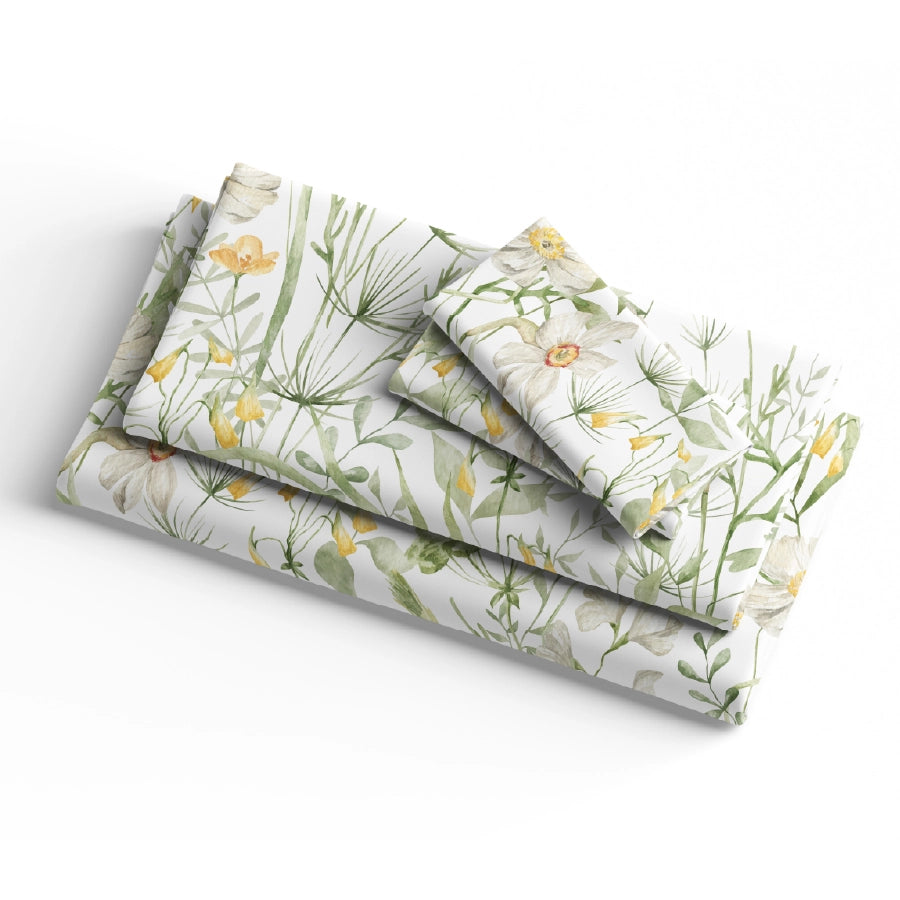 Bedsheet Set | Aquarelle Garden | 100% Cotton King Size Bedsheet + 2 Pillow Cases