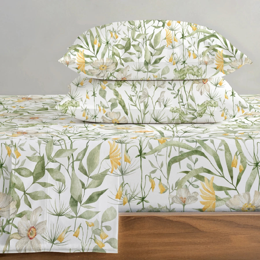 Bedsheet Set | Aquarelle Garden | 100% Cotton King Size Bedsheet + 2 Pillow Cases