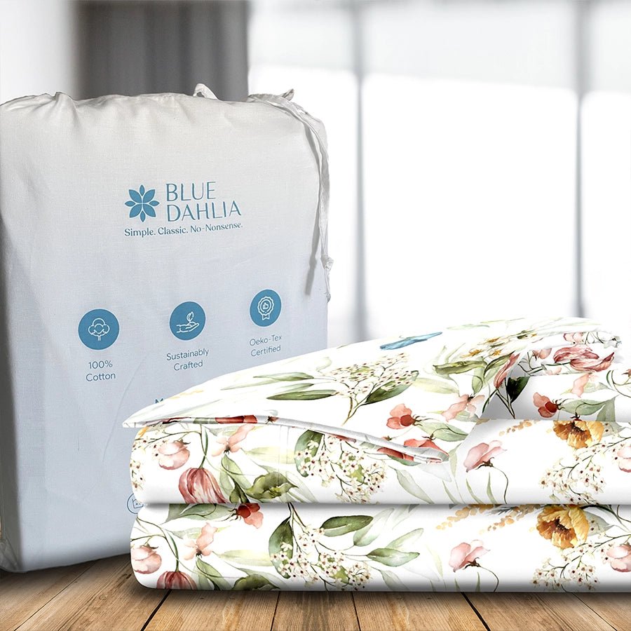 Fitted Bedsheet Set | Autumn Flora | 100% Cotton Bedsheet + 2 Pillow Cases [Sizes: King Bedsheets & Queen/ Double Bedsheets]
