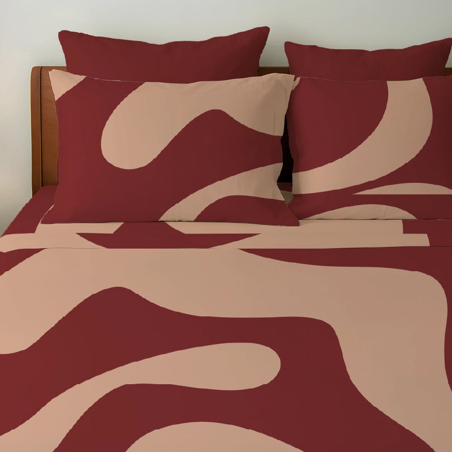 Bedsheet Set | Wavy Art Bold Lines | 100% Cotton King Size Bedsheet + 2 Pillow Cases