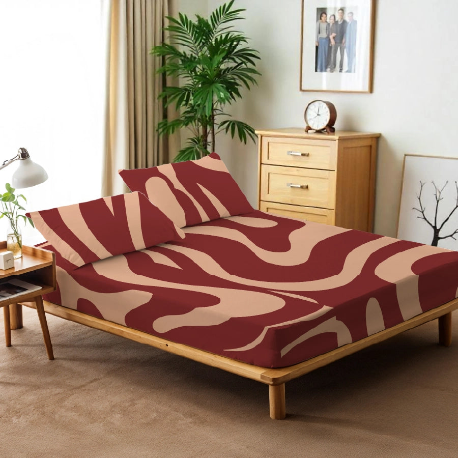 Bedsheet Set | Wavy Art Bold Lines | 100% Cotton King Size Bedsheet + 2 Pillow Cases