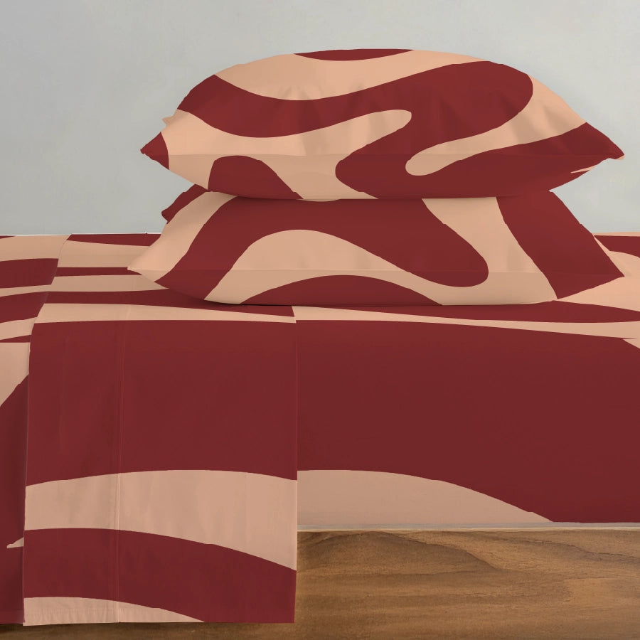Bedsheet Set | Wavy Art Bold Lines | 100% Cotton King Size Bedsheet + 2 Pillow Cases