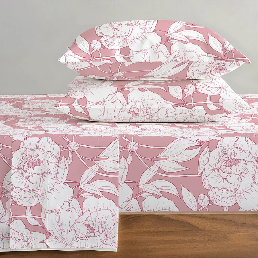 Bedsheet Set | Bloomful Pink | 100% Cotton Single Size Bedsheet with 1 Pillow Case