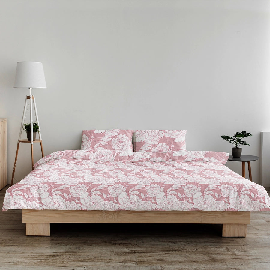 Bedsheet Set | Bloomful Pink | 100% Cotton King Size Bedsheet + 2 Pillow Cases