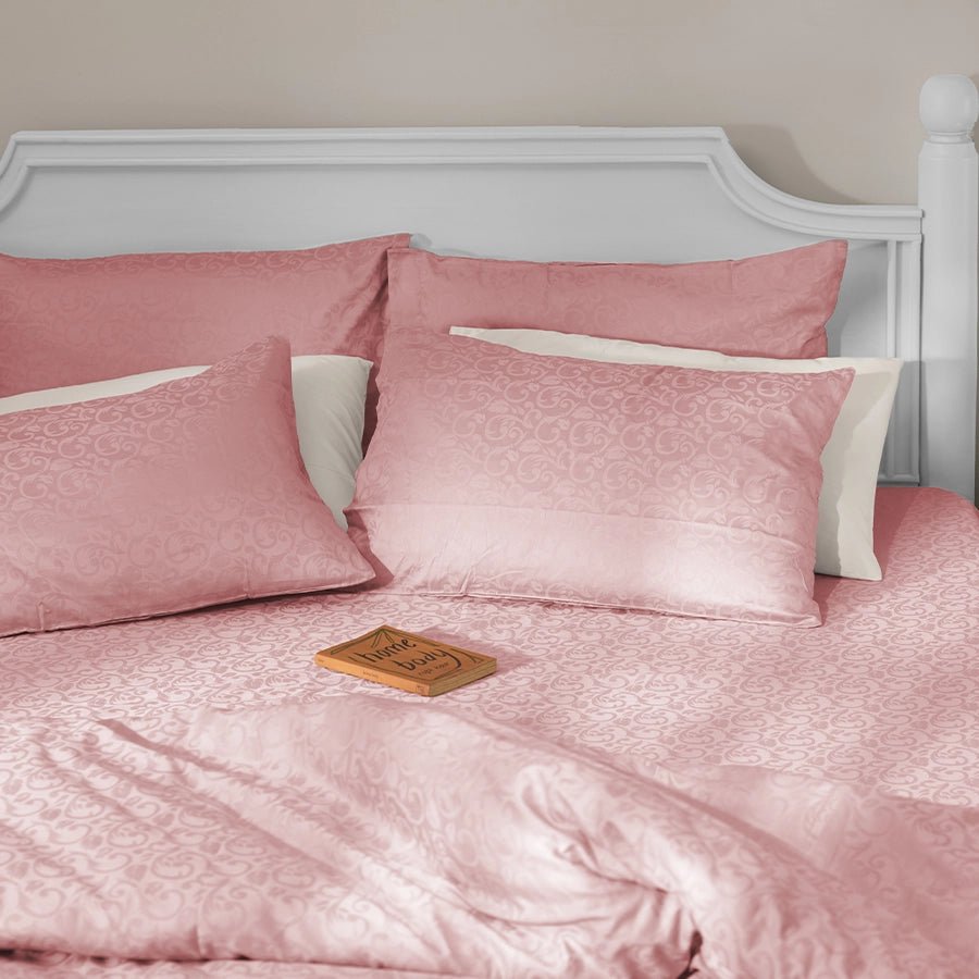 Bedsheet Set | Blooming Coral Jacquard | 100% Cotton King Size Bedsheet + 2 Pillow Cases | 300TC