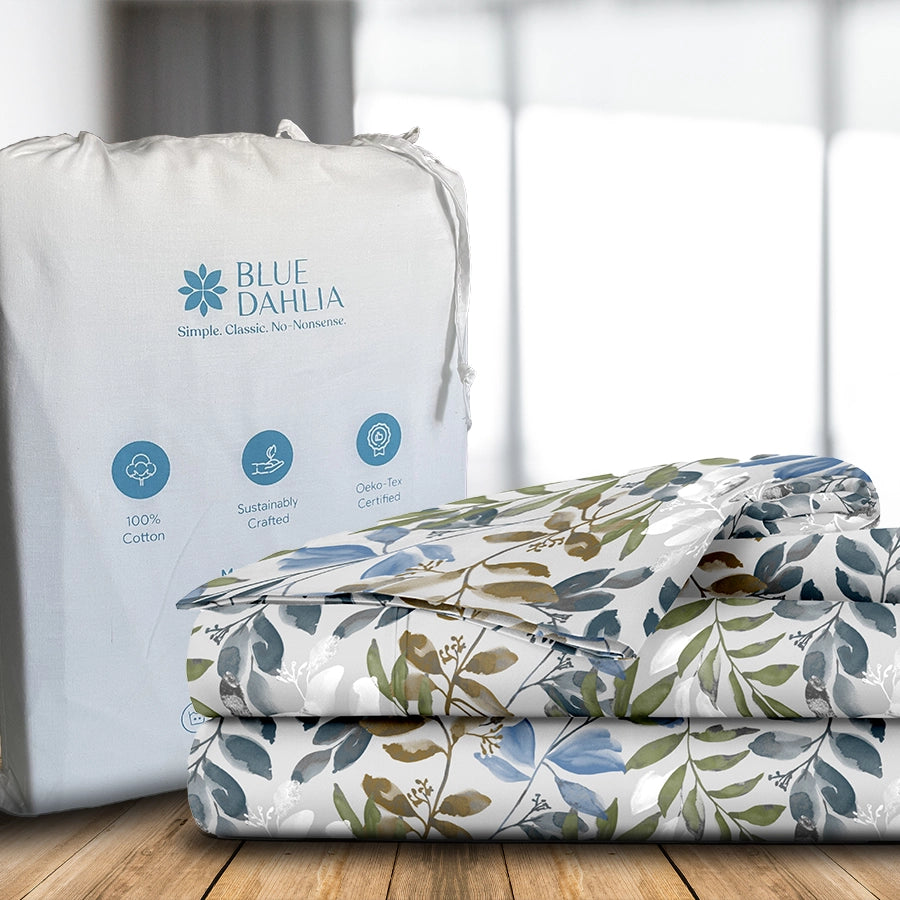 Bedsheet Set | Blooming Rowan Leaves | 100% Cotton King Size Bedsheet + 2 Pillow Cases