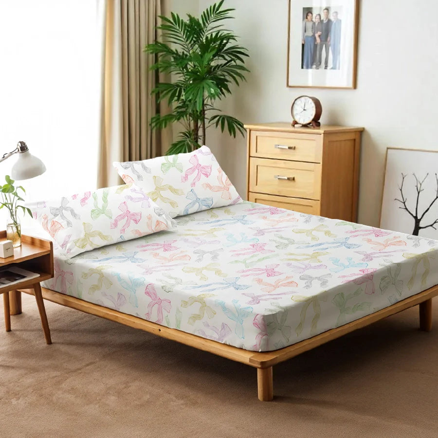 Bedsheet Set | Bow | 100% Cotton Single Size Bedsheet with 1 Pillow Case