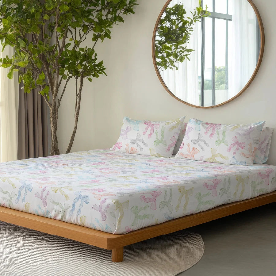Bedsheet Set | Bow | 100% Cotton Single Size Bedsheet with 1 Pillow Case