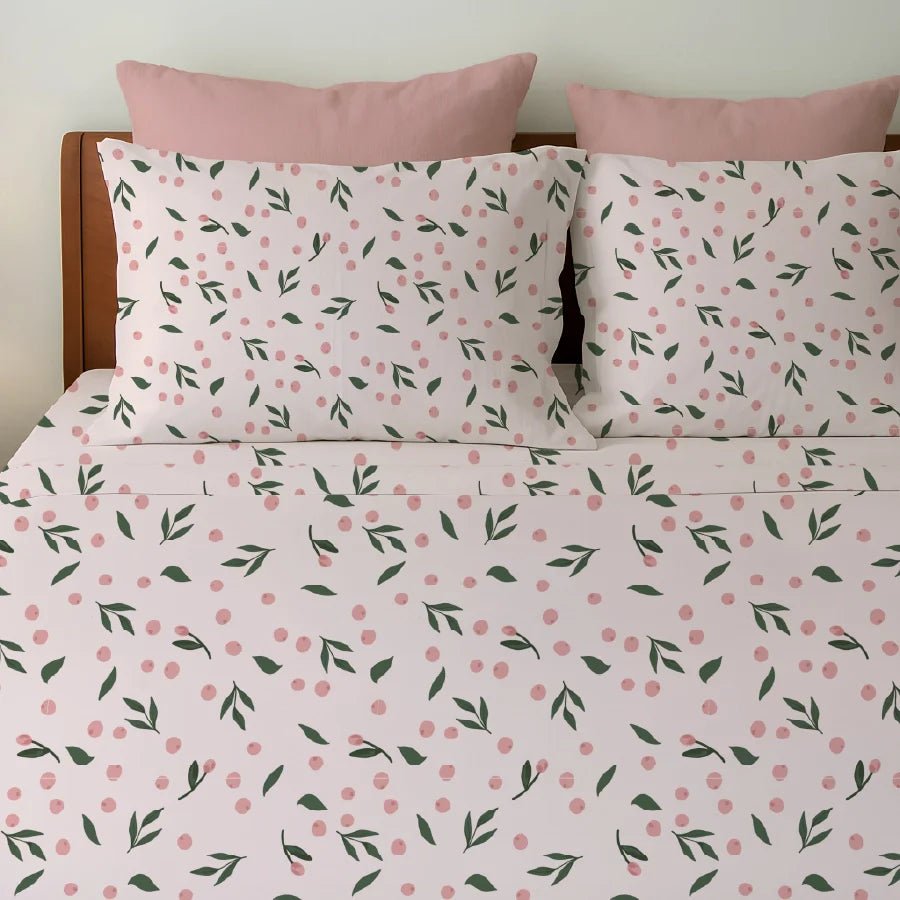 Bedsheet Set | Olive Grove Soft Pink | 100% Cotton Single Size Bedsheet with 1 Pillow Case