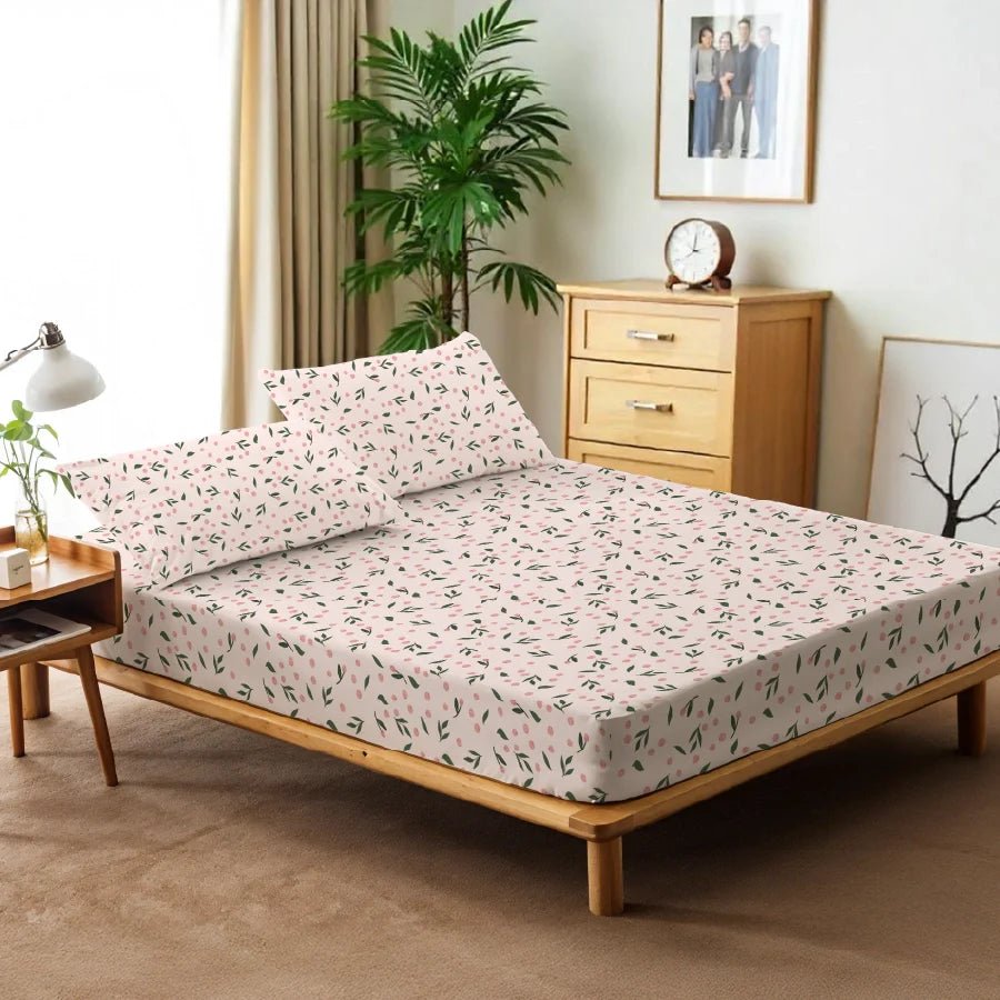Bedsheet Set | Olive Grove Soft Pink | 100% Cotton Single Size Bedsheet with 1 Pillow Case