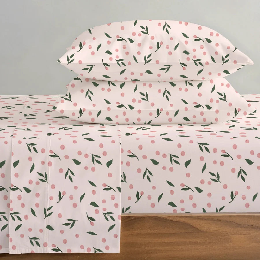 Bedsheet Set | Olive Grove Soft Pink | 100% Cotton Single Size Bedsheet with 1 Pillow Case
