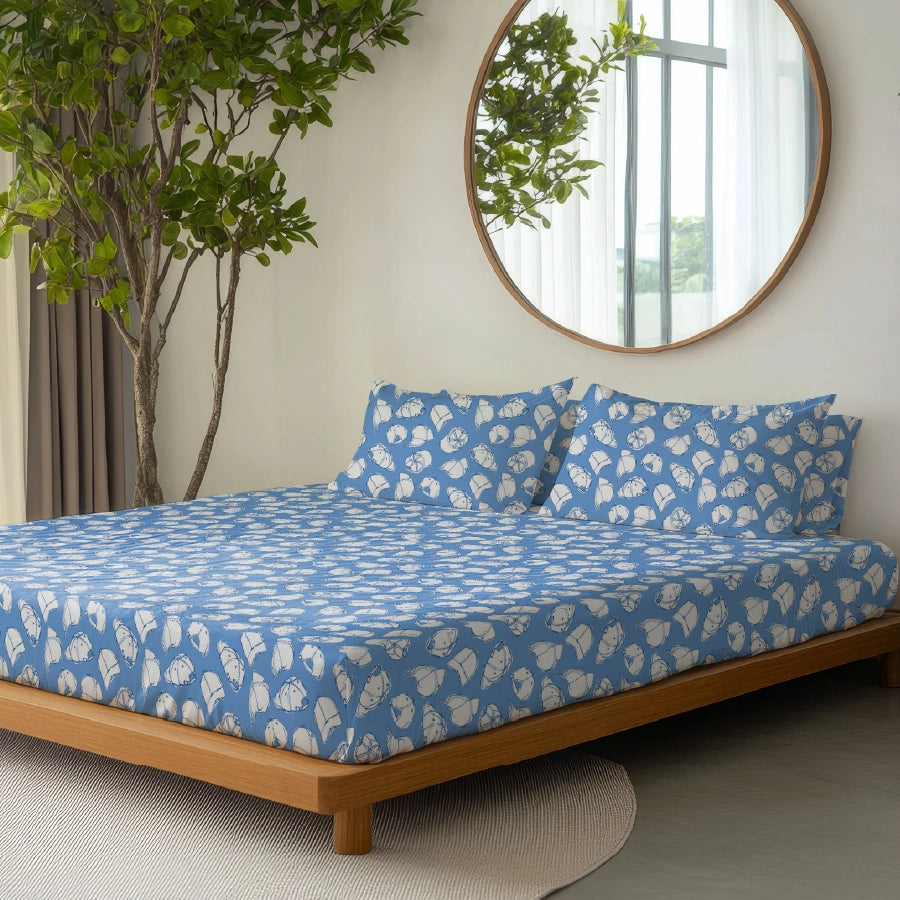 Fitted Bedsheet Set | Caps | 100% Cotton Bedsheet + 2 Pillow Cases [Sizes: King Bedsheets & Queen/ Double Bedsheets]