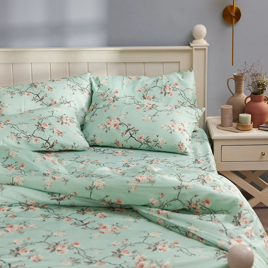 Bedsheet Set | Cherry Blossom | 100% Cotton King Size Bedsheet + 2 Pillow Cases