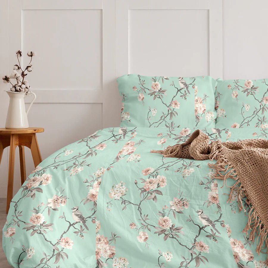 Bedding Bundle | Cherry Blossom | 100% Cotton Fitted Bedsheet Set with Duvet Cover
