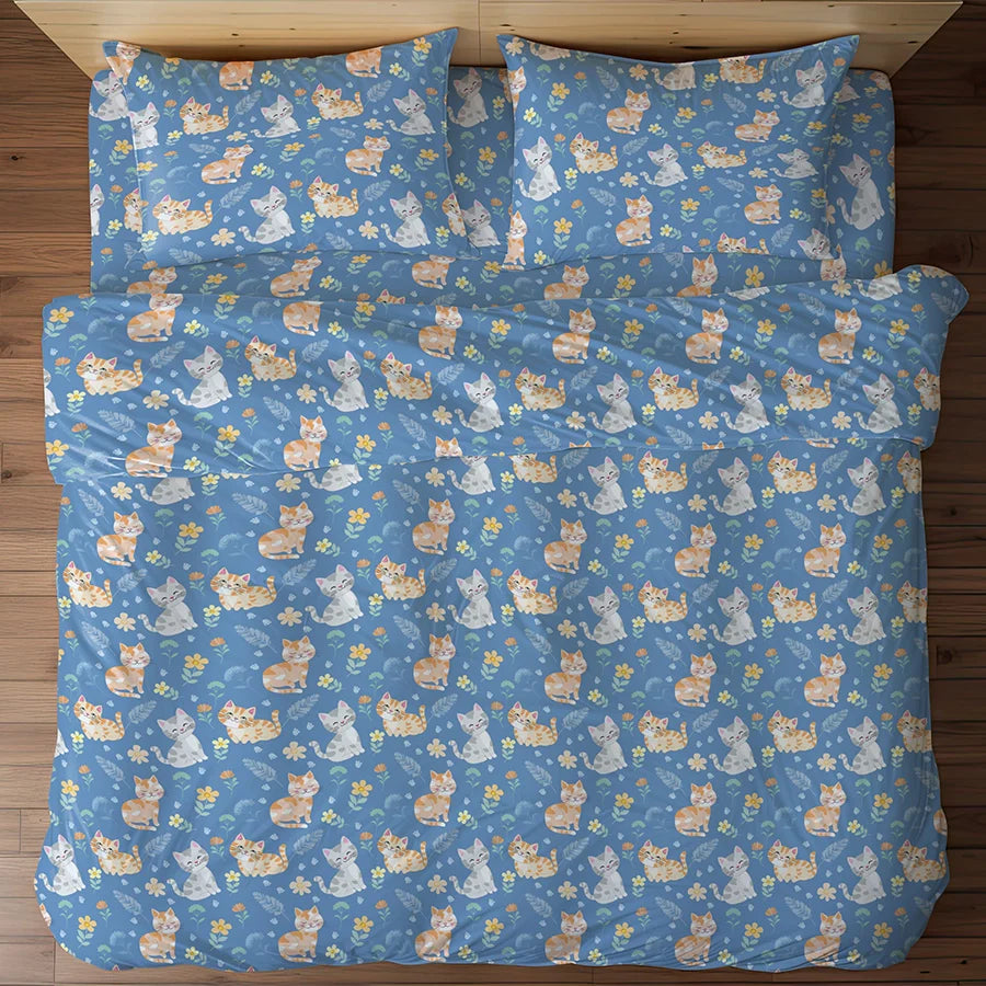 Bedsheet Set | Cutie Cats | 100% Cotton Single Size Bedsheet with 1 Pillow Case