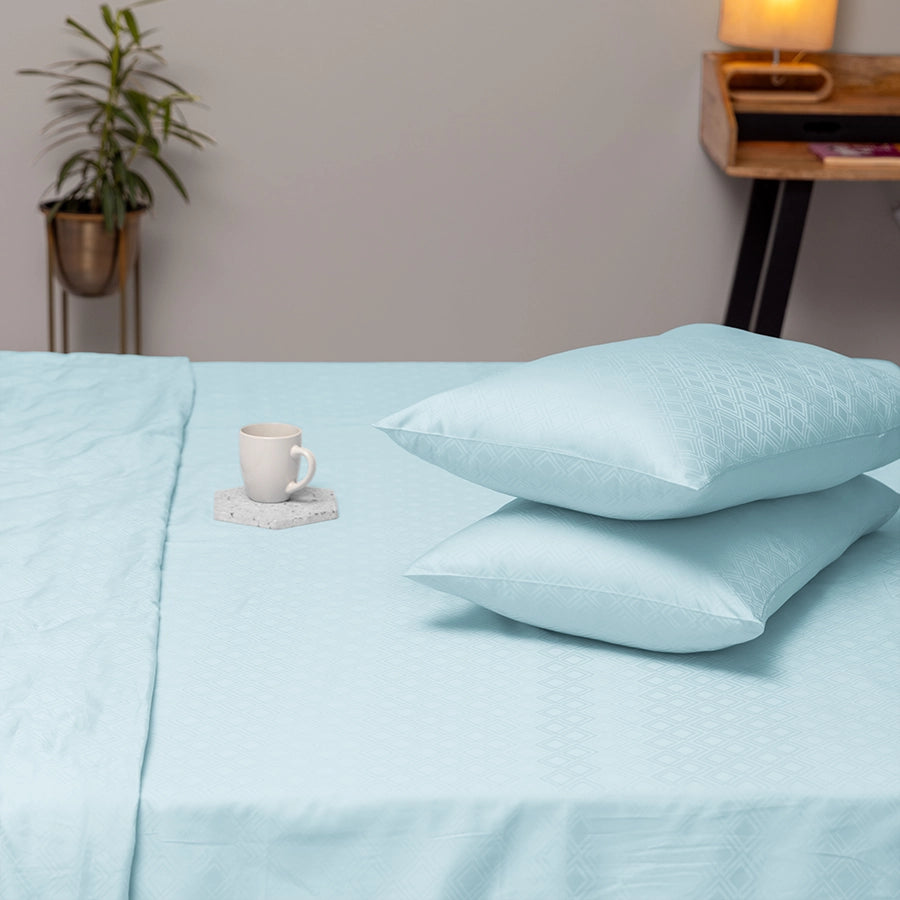 Bedsheet Set | Dazzling Diamond Jacquard | 100% Cotton King Size Bedsheet + 2 Pillow Cases | 300TC
