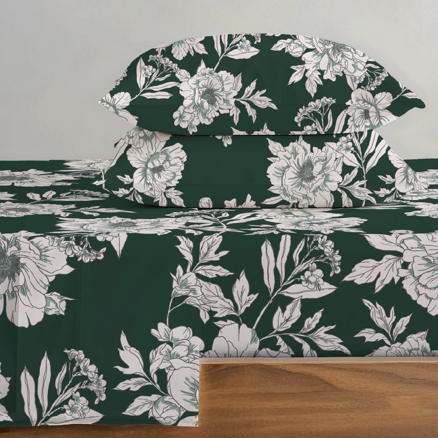 Bedsheet Set | Dreamy Flora | 100% Cotton King Size Bedsheet + 2 Pillow Cases