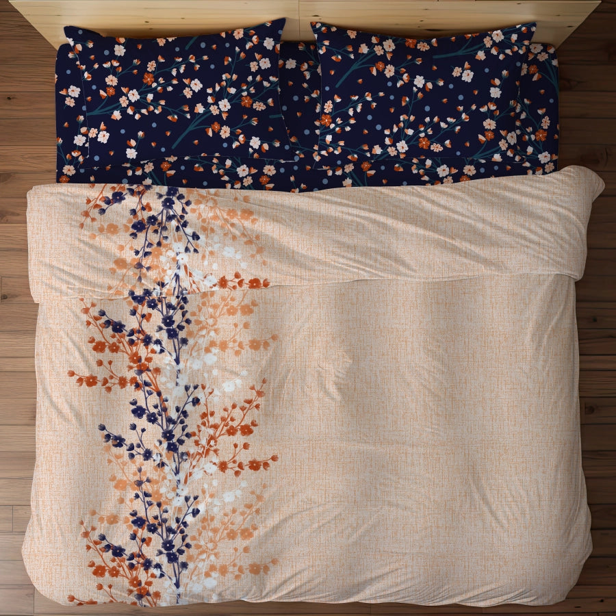 Bedsheet Set | Dusk Flora | 100% Cotton King Size Bedsheet + 2 Pillow Cases