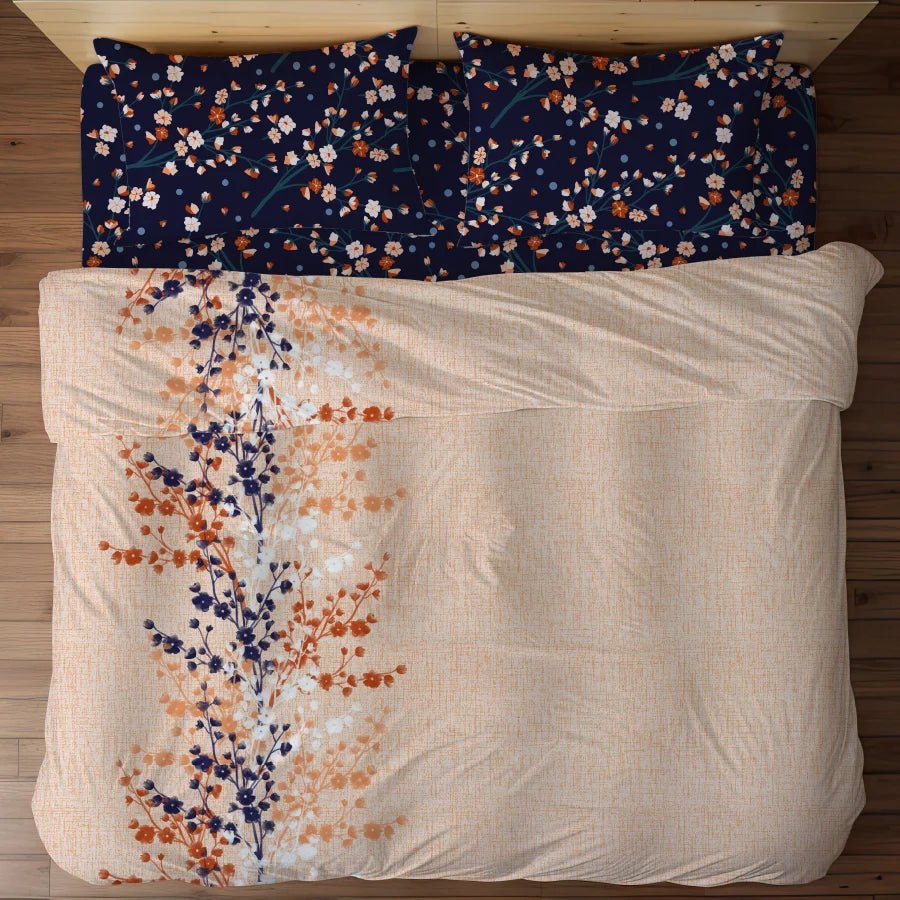 Bedsheet Set | Dusk Flora | 100% Cotton Single Size Bedsheet with 1 Pillow Case