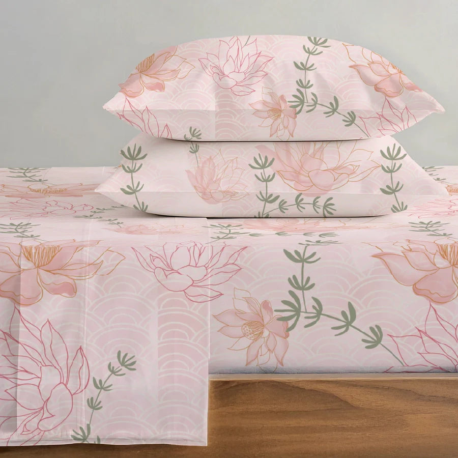 Bedsheet Set | Elegant Floral | 100% Cotton Single Size Bedsheet with 1 Pillow Case