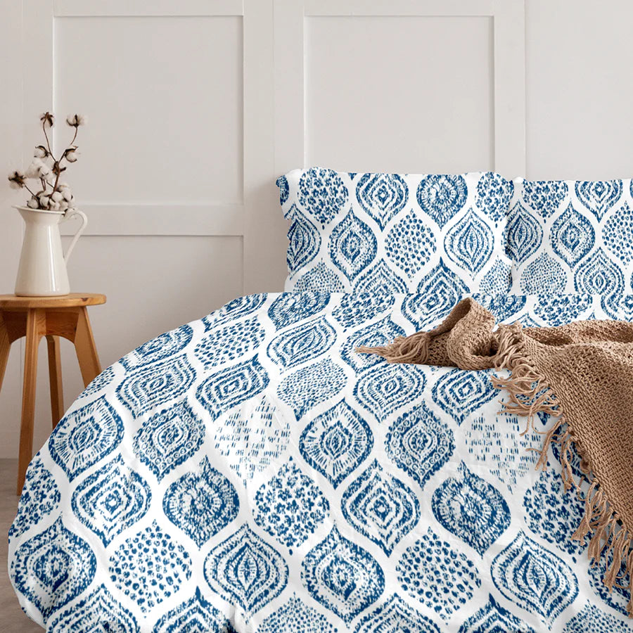 Bedsheet Set | Fishnet Motif | 100% Cotton King Size Bedsheet + 2 Pillow Cases
