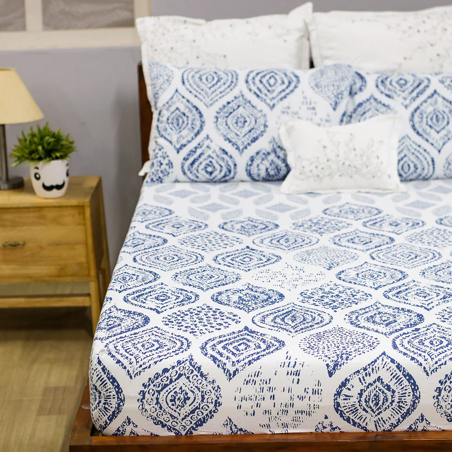 Bedsheet Set | Fishnet Motif | 100% Cotton King Size Bedsheet + 2 Pillow Cases