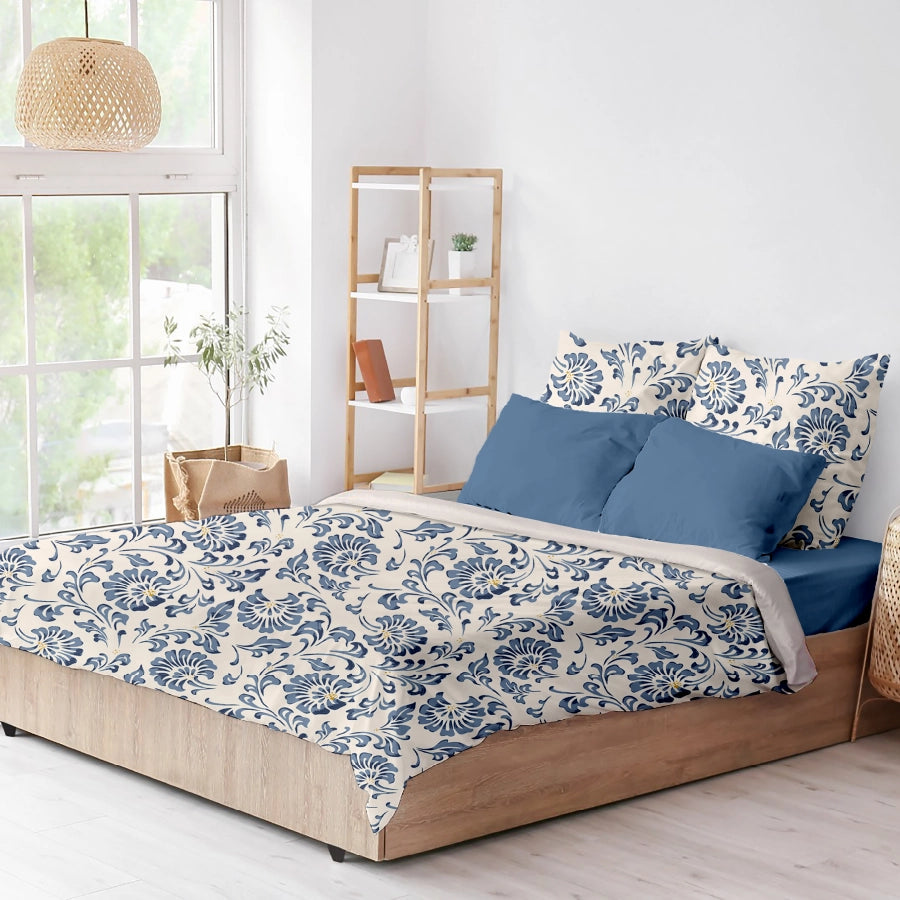 Fitted Bedsheet Set | Ethnic Folk Art | 100% Cotton Bedsheet + 2 Pillow Cases [Sizes: King Bedsheets & Queen/ Double Bedsheets]