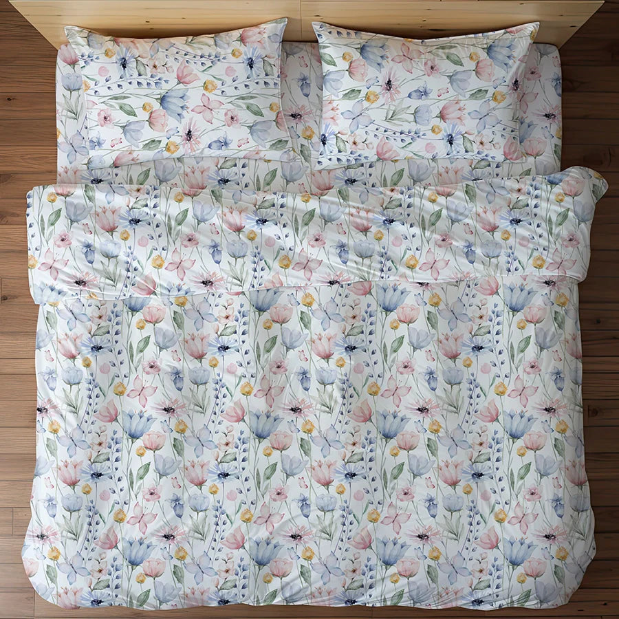 Bedsheet Set | Floral Mist | 100% Cotton Single Size Bedsheet with 1 Pillow Case
