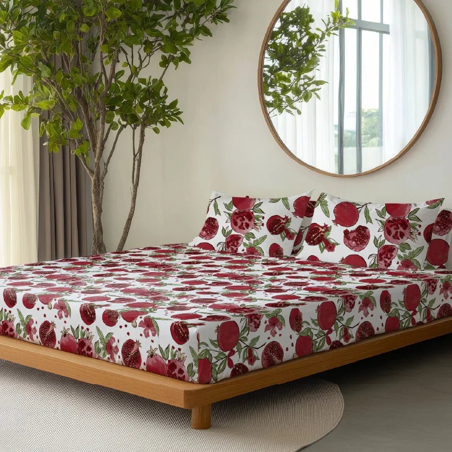 Bedsheet Set | Garnet Bloom White | 100% Cotton Single Size Bedsheet with 1 Pillow Case