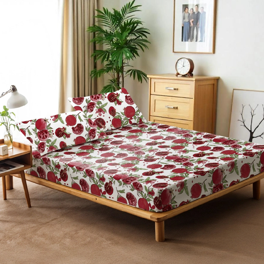 Bedsheet Set | Garnet Bloom White | 100% Cotton King Size Bedsheet + 2 Pillow Cases