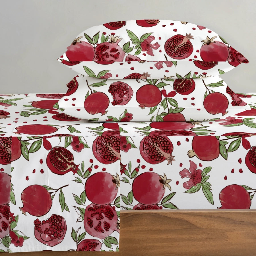 Bedsheet Set | Garnet Bloom White | 100% Cotton King Size Bedsheet + 2 Pillow Cases