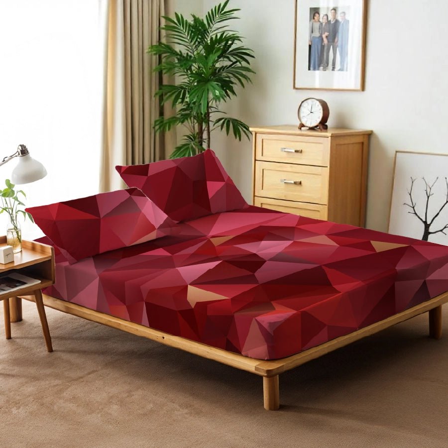 Bedsheet Set | Garnet Bloom Red | 100% Cotton King Size Bedsheet + 2 Pillow Cases