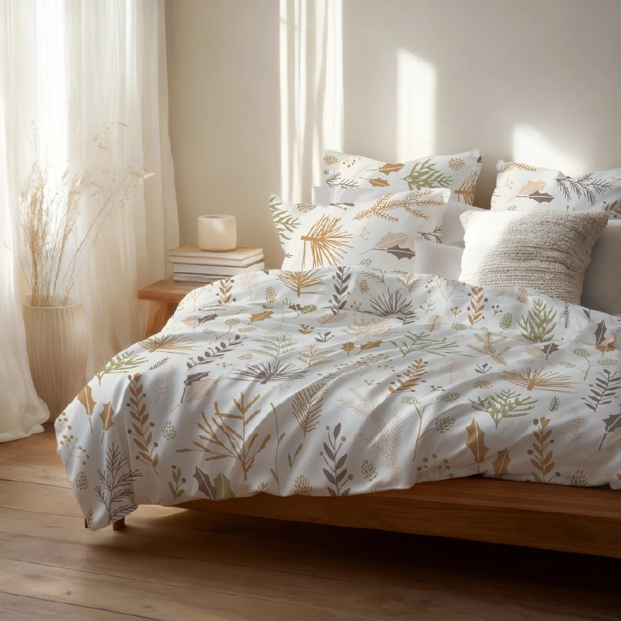 Comfort Bundle | Fitted Bedsheet Set with Quilt & Pillows | Harvest Leaves